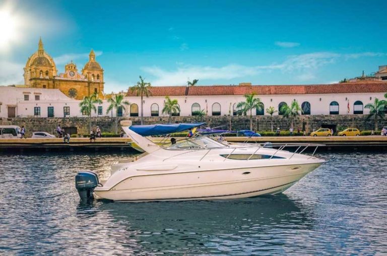 Yacht in Cartagena Colombia tourist dock